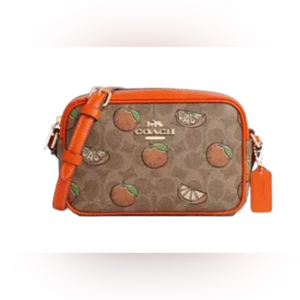 🌸NEW COACH MINI JAMIE CAMERA BAG IN SIGNATURE CANVAS WITH ORANGE PRINT NWT. - Picture 4 of 7